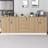 易企采 200*40*80CM四门四抽文件柜 木质带锁小柜子移动收纳柜抽屉柜档案资料储物柜矮柜