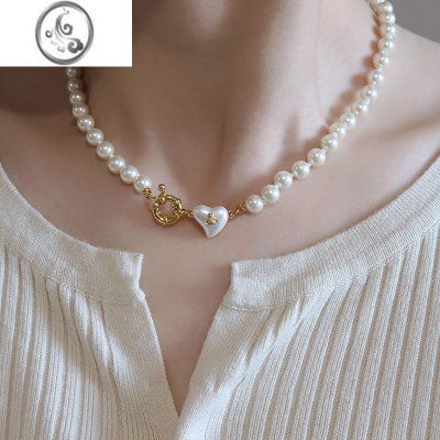 JiMi小众设计感爱心珍珠项链女2022年新款高级法式锁骨链轻奢复古颈链