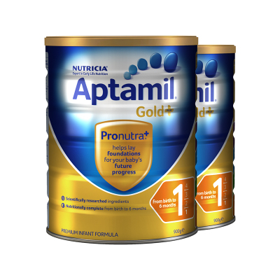 2罐装|海外Aptamil澳洲爱他美金装婴幼儿奶粉1段（0-6月）900g/罐新西兰原装进口