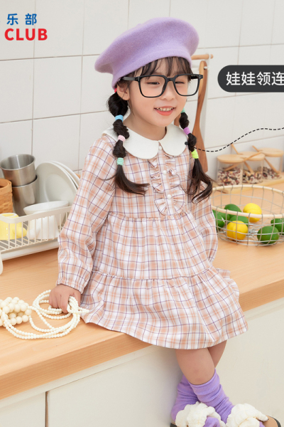 [1件3折]铅笔俱乐部童装年秋装新款女小童连衣裙儿童格子甜美翻领裙子
