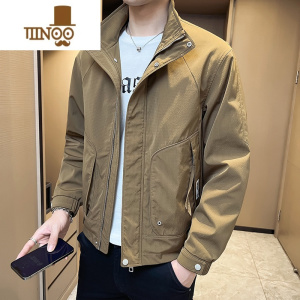 YANXU男士秋季立领休闲夹克新款青年港风个性褂子潮牌纯色帅气百搭外套