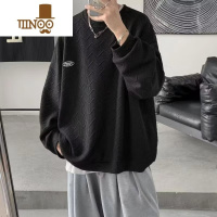 YANXU华夫格卫衣男港风圆领宽松长袖T恤潮牌初高中生上衣冬