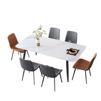 锦北岩板餐桌椅组合新中式家用现代简约方形饭桌小户型1.3米一桌6椅