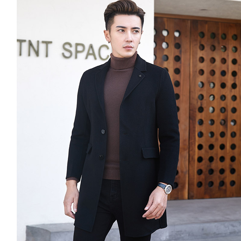 秋冬新款双面毛呢羊毛大衣男修身双面呢子大衣男士羊绒潮流外套男