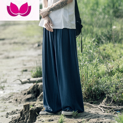 七斓亚麻裤男直筒阔腿裤垂感夏季薄款宽松加肥加大码拖地休闲潮牌裤子