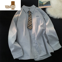 YANXU条纹衬衫男长袖情侣装外套潮牌日系cityboy衬衣学院风DK制服