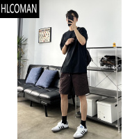 HLCOMANARNINGR 夏季简约纯色百搭工装短裤男日系宽松休闲直筒运动裤
