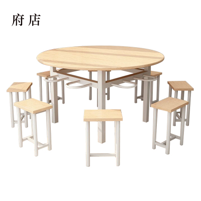 府店餐桌学校食堂小吃店快餐桌椅饭堂橡木色圆桌1200*750