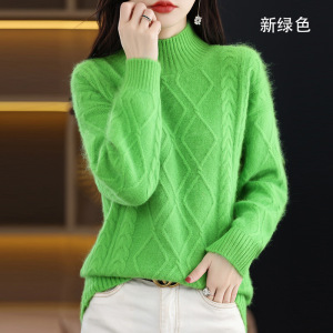 秋冬新款貂绒短款女装半高领套头加厚纯色针织打底衫保暖毛衣