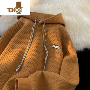 YANXU华夫格卫衣男士280克连帽套头上衣服潮牌宽松休闲外套