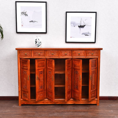 中式实木鞋柜花储物柜厅多层架复古榆木家具玄关餐边柜
