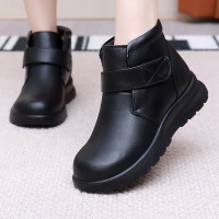 冬加厚绒毛中老年妈妈短靴宽松圆头棉鞋真皮软底软面奶奶皮棉鞋