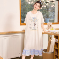 睡裙女2026新款夏季雪花彩棉薄款短袖睡衣卡通可爱中长款家居服