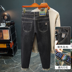 进出口品质刺绣牛仔裤男款秋季印花直筒休闲修身韩版长裤男士