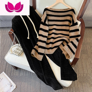 七斓大码女早春微胖奶茶系盐系轻熟茶里茶气上衣套装穿搭配一整套