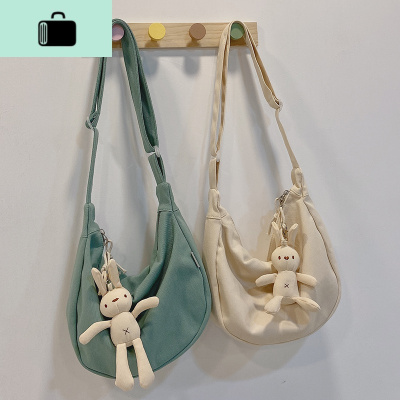 ins风 帆布女包日系韩版学生单肩斜挎包简约百搭文艺范纯色布袋包NEW LAKE女士单肩包