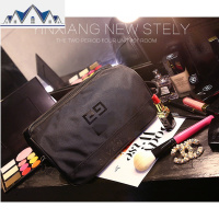 化妆包韩国简约大容量手提洗漱包旅行收纳袋布便携黑色手拎包 三维工匠收纳包