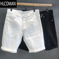HLCOMAN潮牌百搭黑白色牛仔短裤男士薄款潮流2024夏季新款中裤休闲五分裤