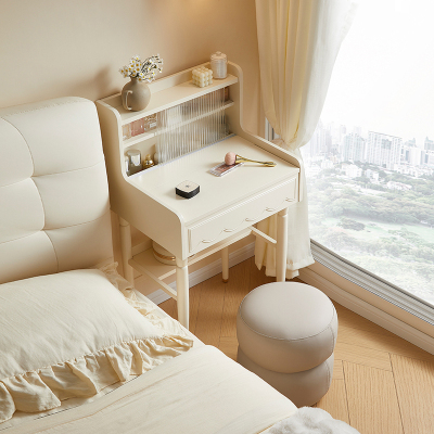 全友家居奶油风翻盖梳妆台隐藏镜子小户型卧室床边化妆品收纳柜