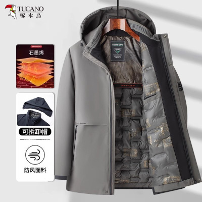 啄木鸟棉衣男冬季新款保暖棉袄加绒加厚中老年爸爸石墨烯连帽外套