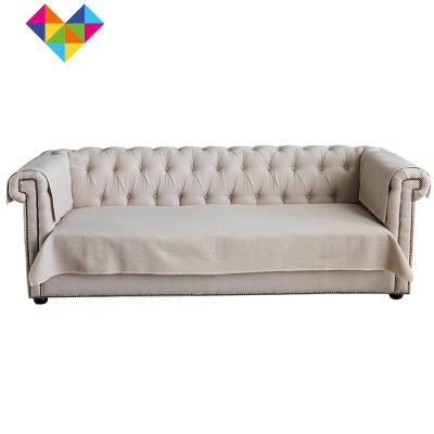 现代风格美式沙发垫北欧简约棉麻布艺纯色防滑定做沙发巾扶手盖布浅卡其款沙发巾定制尺寸联系客服报价御蓝锦