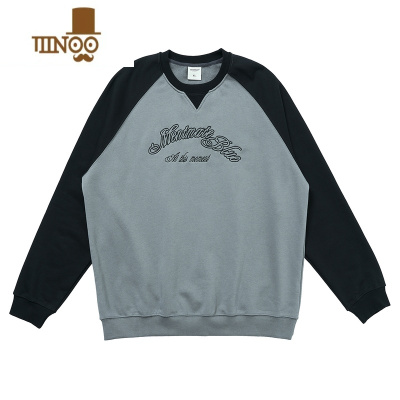 YANXU 23AW 美式复古插肩袖卫衣男 加绒宽松刺绣圆领上衣