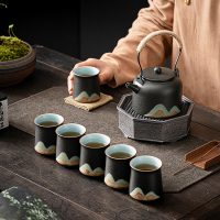 苏氏陶瓷(SUSHI CERAMICS)手绘山水画功夫茶具提梁壶茶具套装1壶6杯礼盒装