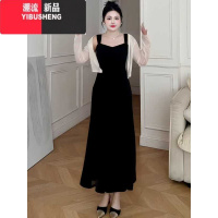 YIBUSHENG大码法式黑色吊带连衣裙2024新款女季微胖mm收腰显瘦鱼尾长裙子