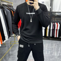 秋冬新款男士卫衣圆领套头长袖打底衫加绒体恤字母印花潮ins修身