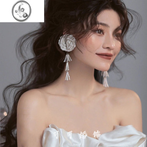 JiMi日韩新娘耳环手工串珠流苏花朵结婚纱耳夹旅拍写真跟妆造型配饰女 模特同款耳环耳夹