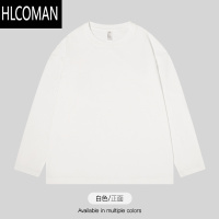 HLCOMAN245g白色短袖t恤男2025新款宽松圆领美式长袖内搭打底衫
