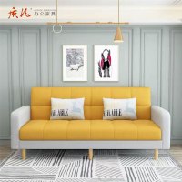 质凡布艺沙发可折叠沙发床两用科技布沙发 黄色米色棉麻拼色 长2.0Mx宽0.95M含扶手不带抱枕