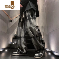 YANXU扎染复古牛仔裤男款潮牌痞帅直筒阔腿裤美式vibe高街休闲裤子