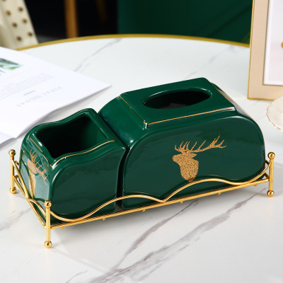 欧式现代轻奢风纸巾盒美式纳丽雅创意客厅茶几抽纸盒家用遥控器收纳盒铁艺多功能纸巾盒B款