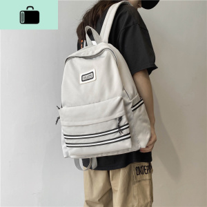 学院风双肩包男韩版简约纯色帆布休闲背包校园高中生潮流百搭书包NEW LAKE 灰色2202款收藏送礼品