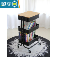 敬平北欧厨房三层带盖板小推车置物架落地家用储物收纳架杂物收纳篮