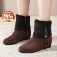 毛毛雪地靴女24年秋冬新款内增高女靴加绒短靴百搭保暖磨砂皮棉靴