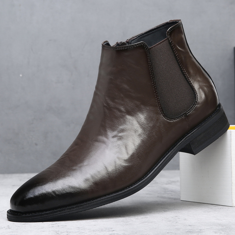 男鞋秋冬新款男士切尔西靴大码英伦皮鞋擦色复古套脚皮靴