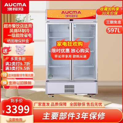 澳柯玛(AUCMA)展示柜冷藏保鲜柜 立式大容量饮料柜商用冰柜冰箱超市便利店啤酒水果鲜花蔬菜陈列柜 [风直冷]两门597