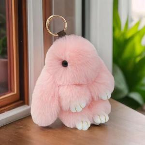 可爱精致手工毛绒兔子包包挂件高档礼物汽车钥匙扣ins公仔 毛绒兔子钥匙扣1个-灰色