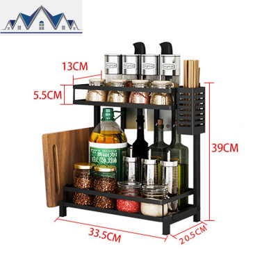 厨房置物架黑色调料架台面收纳省空间多功能转角双层免打孔不锈钢 三维工匠