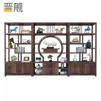 晋舰新中式茶桌椅组合茶台茶具套装一体桌阳台办公室泡茶桌吉祥如意三联博古架