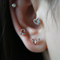 钛钢螺丝拧耳骨钉韩国进口小巧精致镶满钻蝴蝶爱心耳蜗钉送女朋友老婆情人节七夕生日礼物