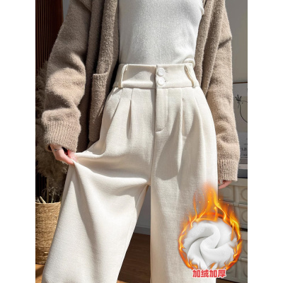 白色西装裤女新款秋冬季灯芯绒裤子加绒加厚雪尼尔休闲阔腿裤_612