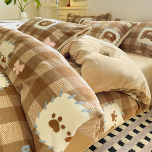 秋冬牛奶绒四件套新款卡通可爱加厚保暖珊瑚绒被套床单三件套