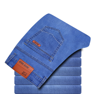 高弹力男装牛仔裤宽松男士直筒修身加大码长裤子