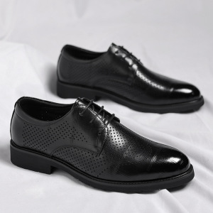 复古英伦风男士商务皮鞋潮流厚底乐福鞋夏季透气镂空SJ