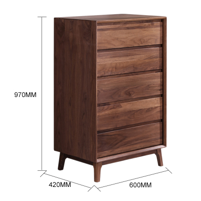 全简北美黑胡桃木极简风格斗柜 家用客厅储物柜 卧室精美收纳柜 五斗柜