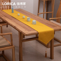 新中式桌旗禅意色棉麻茶几餐桌布日式长条北欧现代简约五斗柜布 平织-黄色 33*210cm(适用桌长1.6米-1.7米)