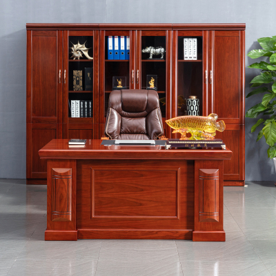 全简办公家具老板桌大班台办公桌油漆实木贴皮经理桌含侧柜